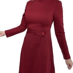 Modcloth Red Sheath Dress with Long Sleeves and Mock Neck Small